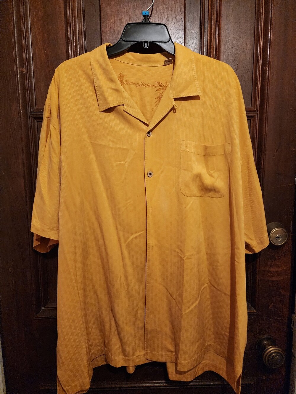 Tommy Bahama Men's Silk Camp Shirt Yellow Gold Jacquard Palm Pineapple Sz XXL/2X